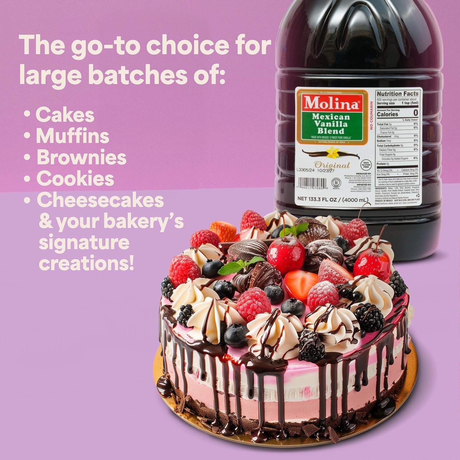 Molina Mexican Vanilla Blend 133.3 Fl Oz Concentrated Flavoring for Recipes