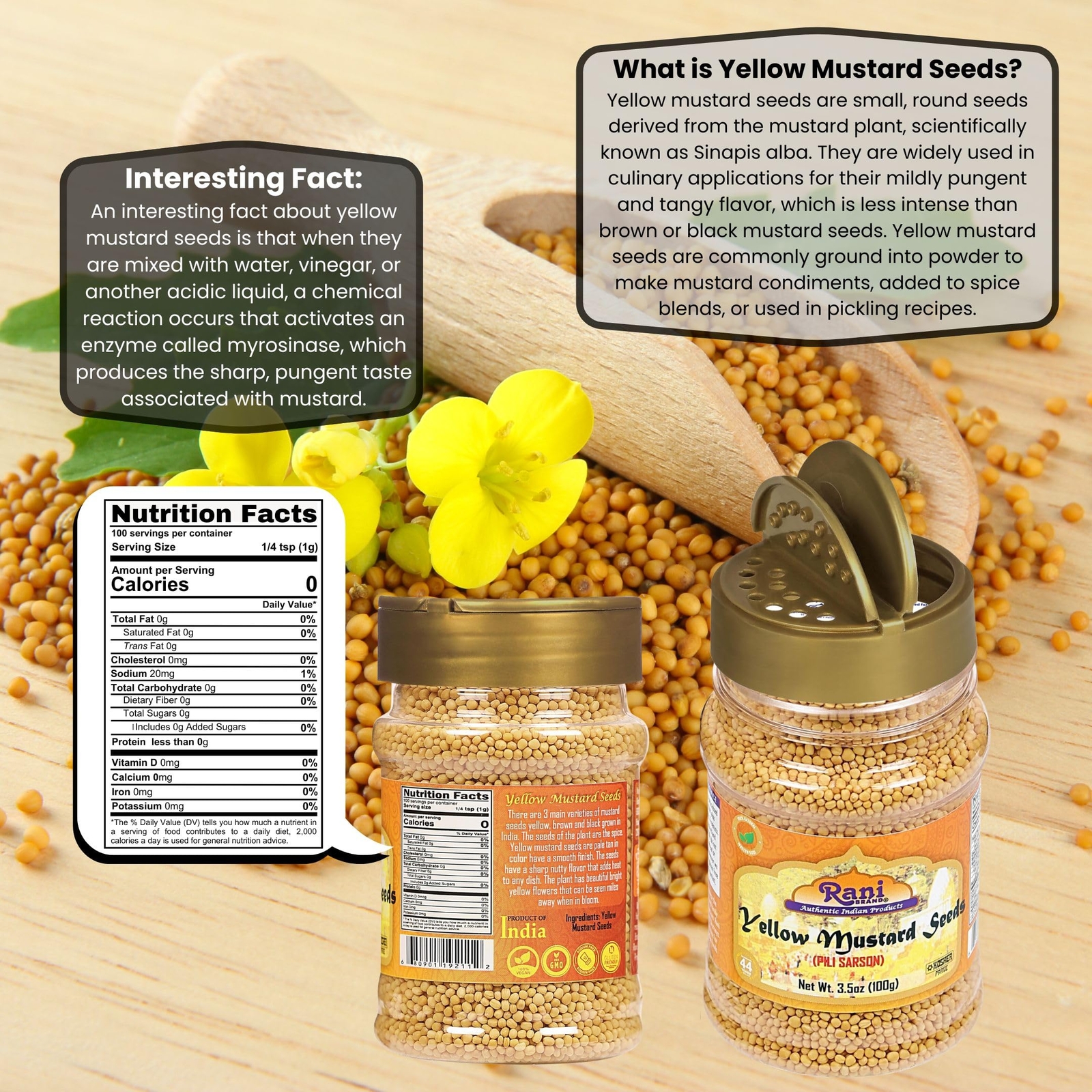 Rani Yellow Mustard Seeds Whole Spice 3.5oz (100g)