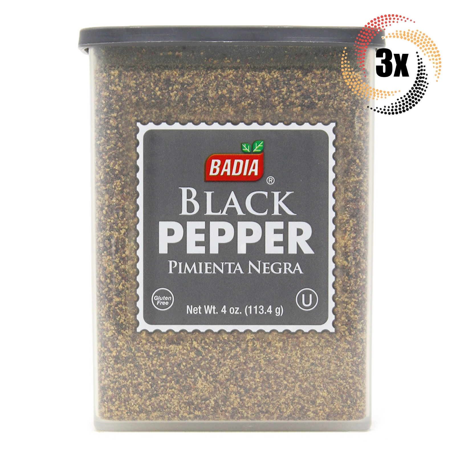 3x Cans Badia Black Pepper Seasoning | 4oz | Gluten Free, No MSG & Kosher