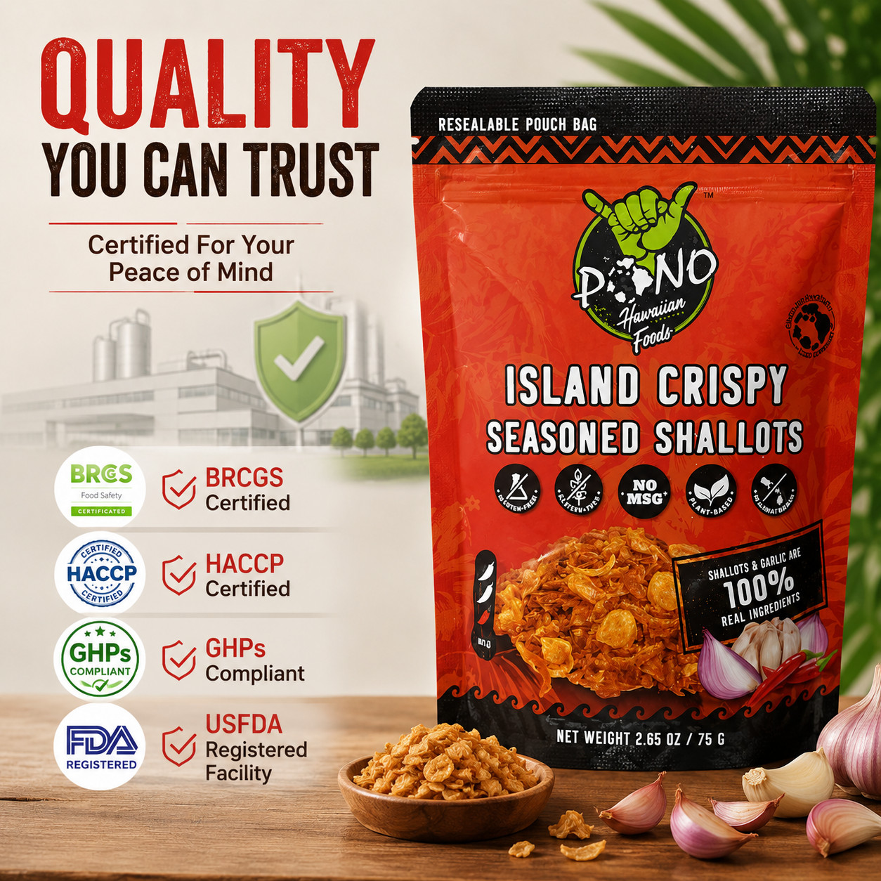 NEW! Island Crispy Seasoned Shallots – Plant-Based, No MSG, Vegan 2.65 oz (75g)