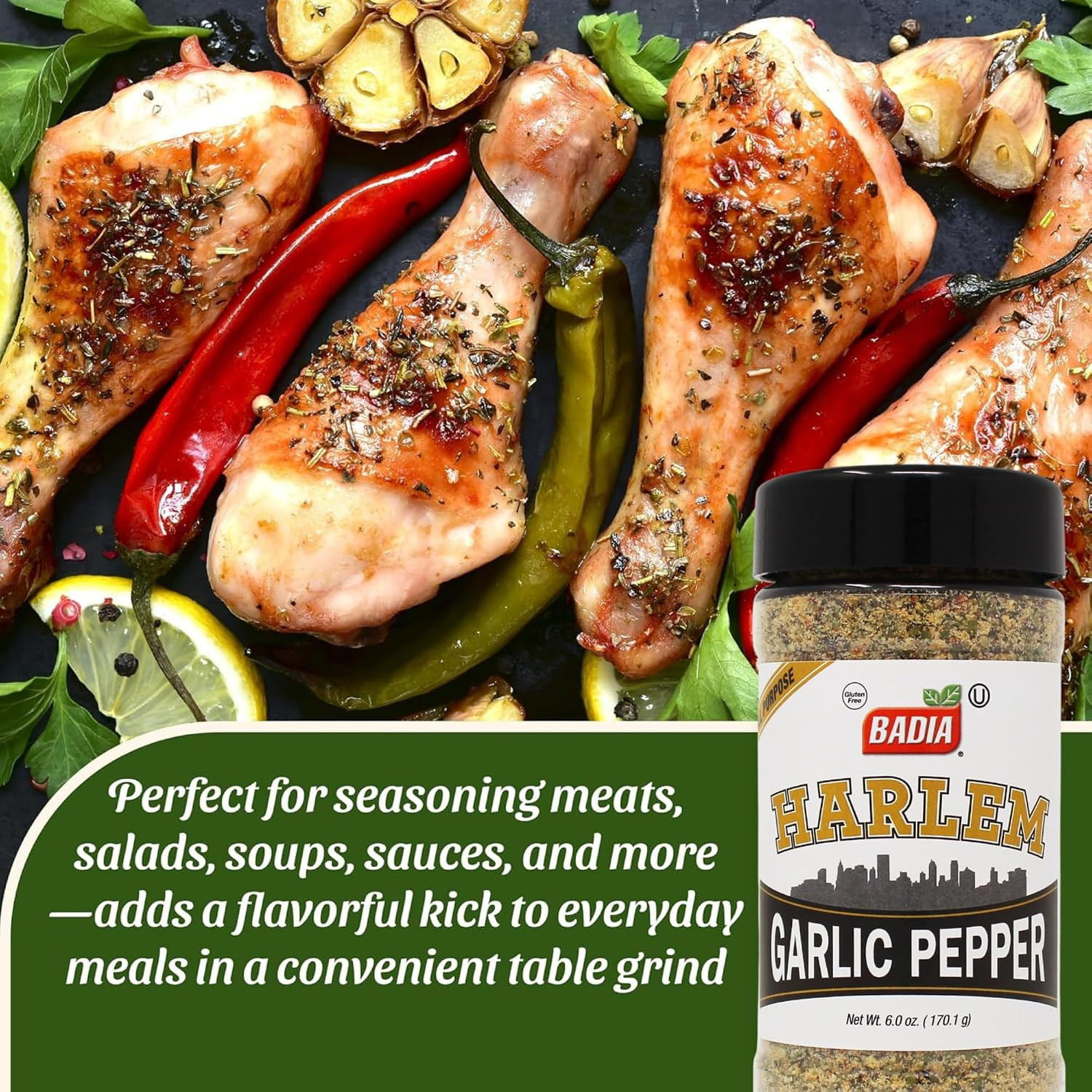 Harlem Garlic Pepper Seasoning Blend, 6 Oz – Bold Garlic & Pepper Flavor for Chi