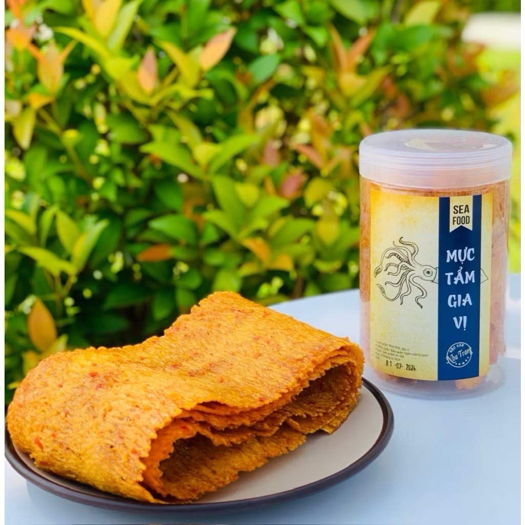 Muc Tam Gia Vi Seafood Seasoning – Vietnamese Spicy Dried Squid Snack -250g Jar