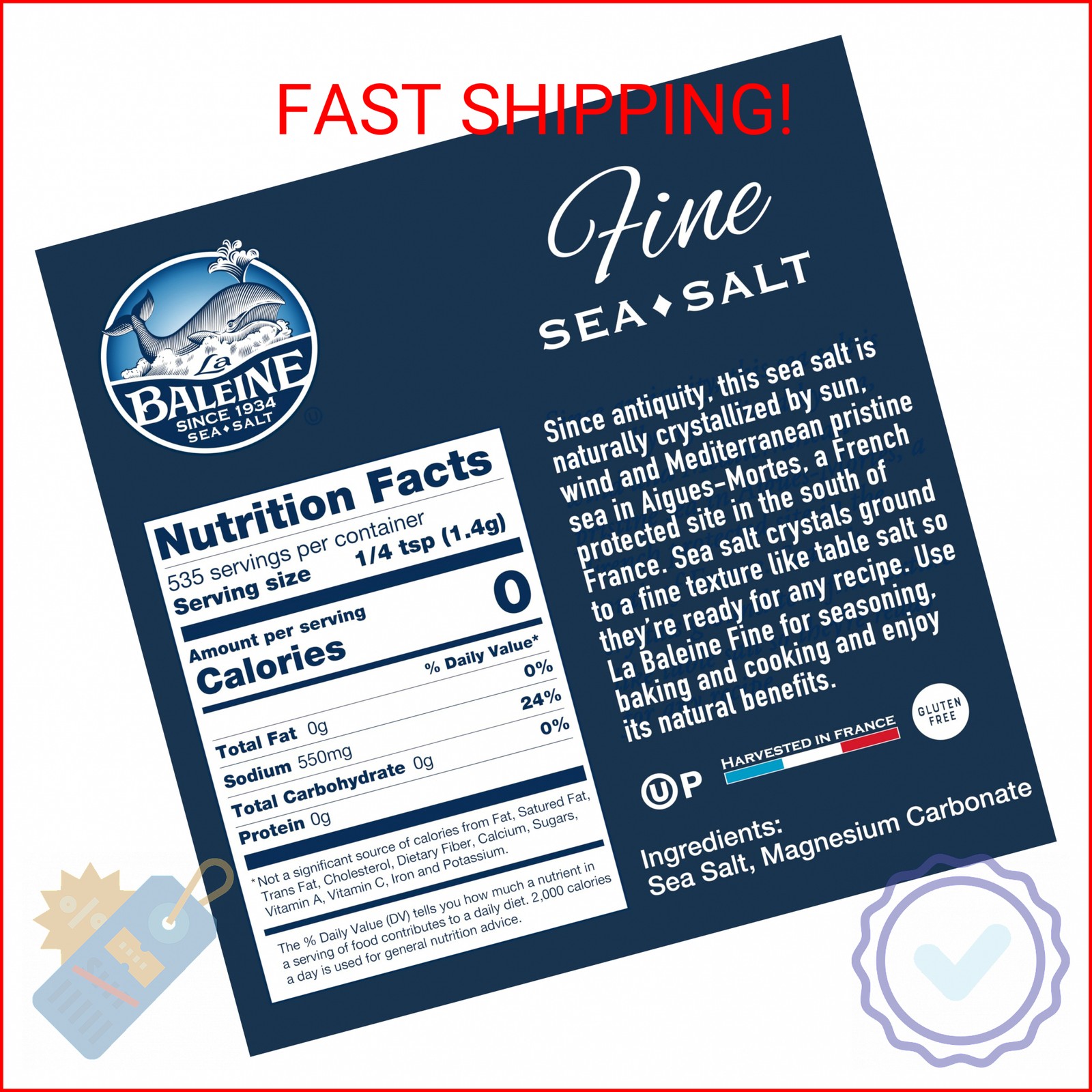 La Baleine Fine Crystals Canister, Sea Salt, 26.5 Ounce