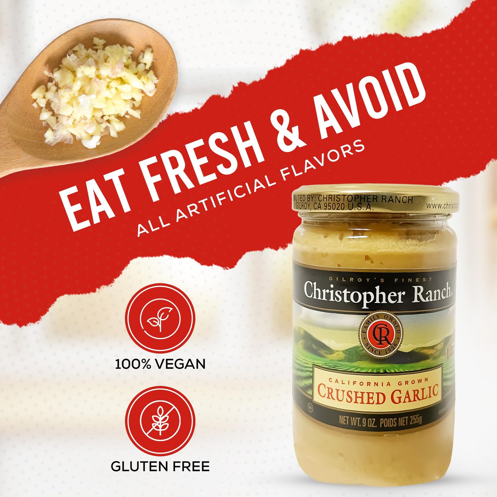 Christopher Ranch Crushed Garlic in Olive Oil | Heirloom 9 Ounce (Pack of 1)