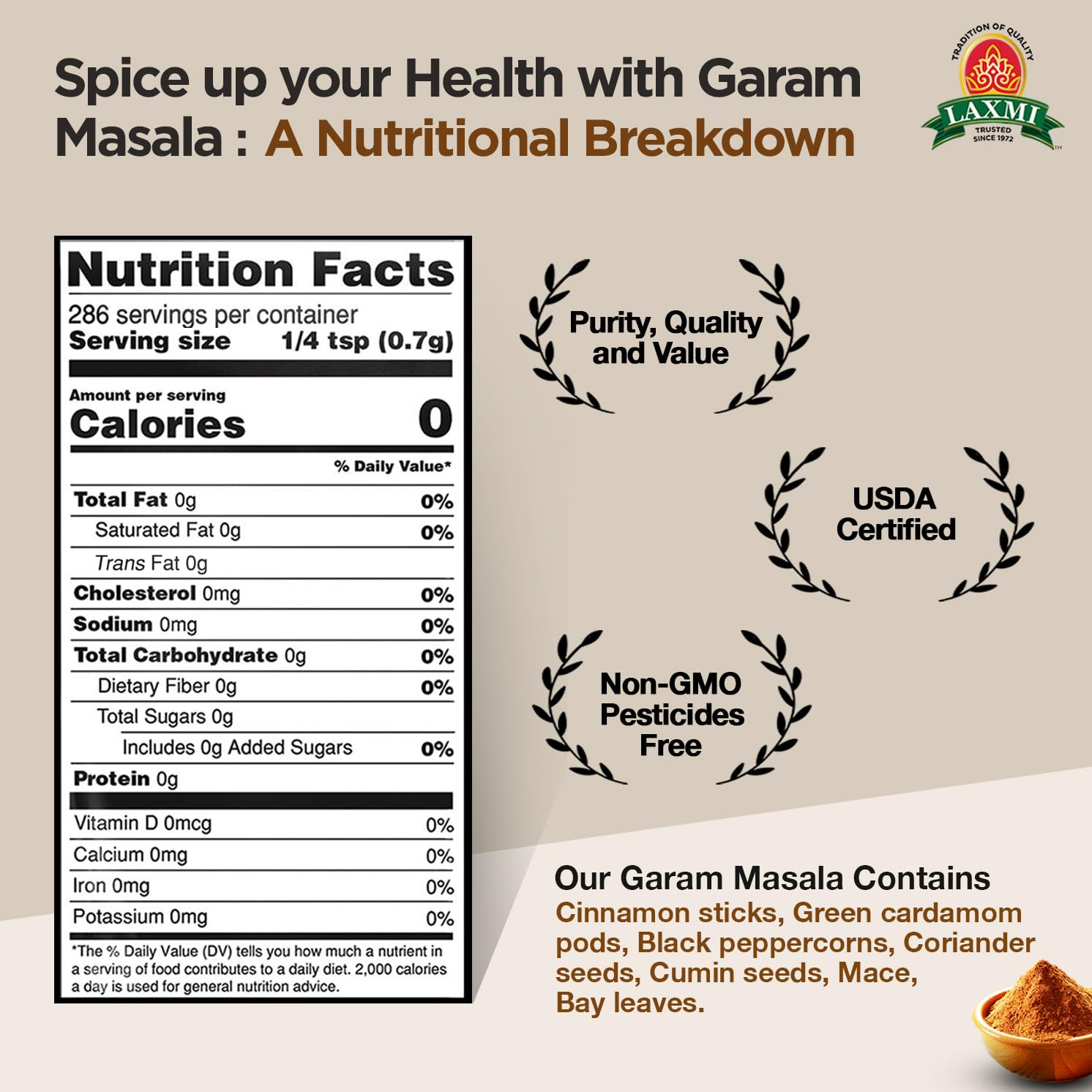 Laxmi Garam Masala 7 Oz (200gm) | A spicy and aromatic blend of our various salt