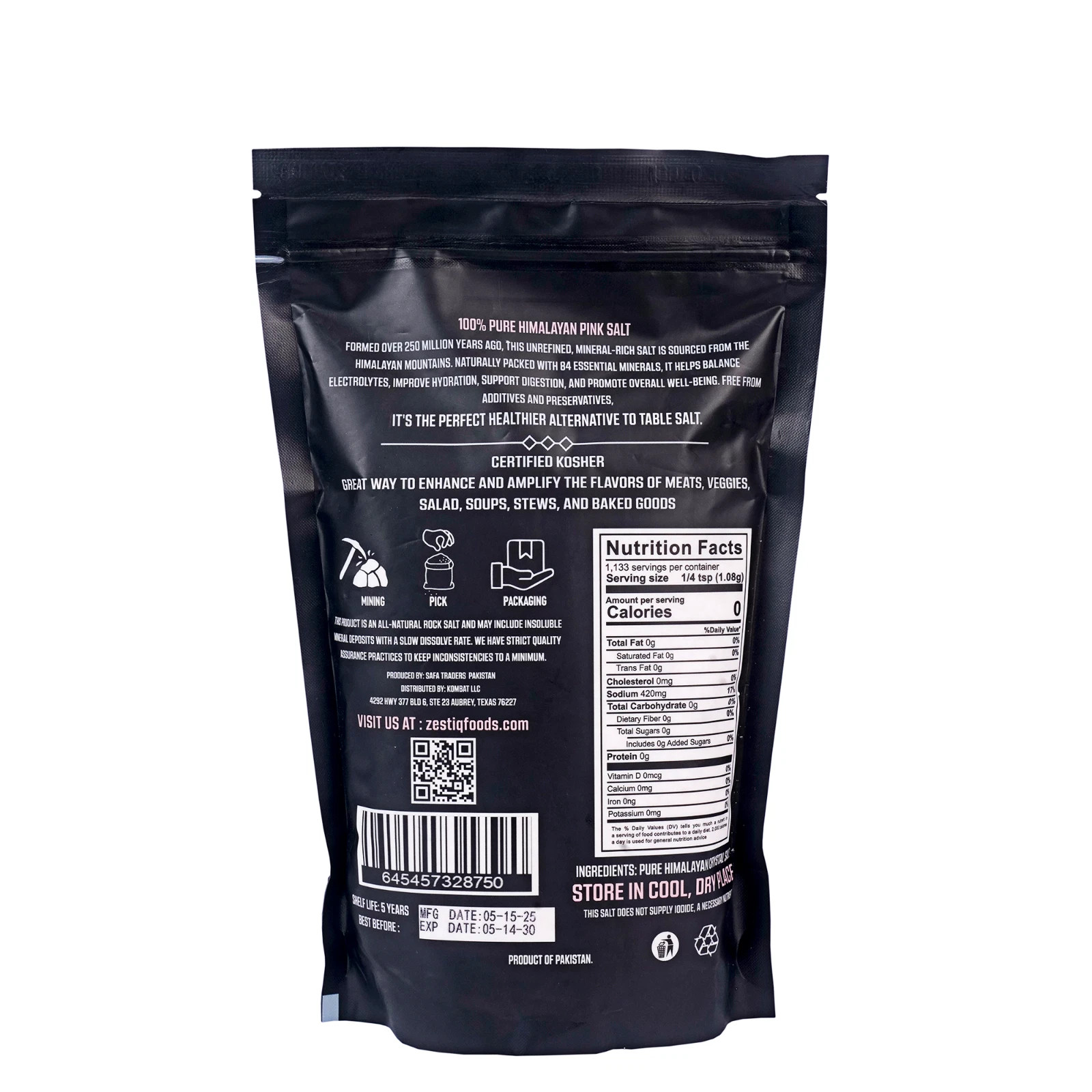 Zestiq HIMALAYAN Pink SALT KOSHER & VEGAN Healthy Nutrient Coarse, Fine 2.2 LBS