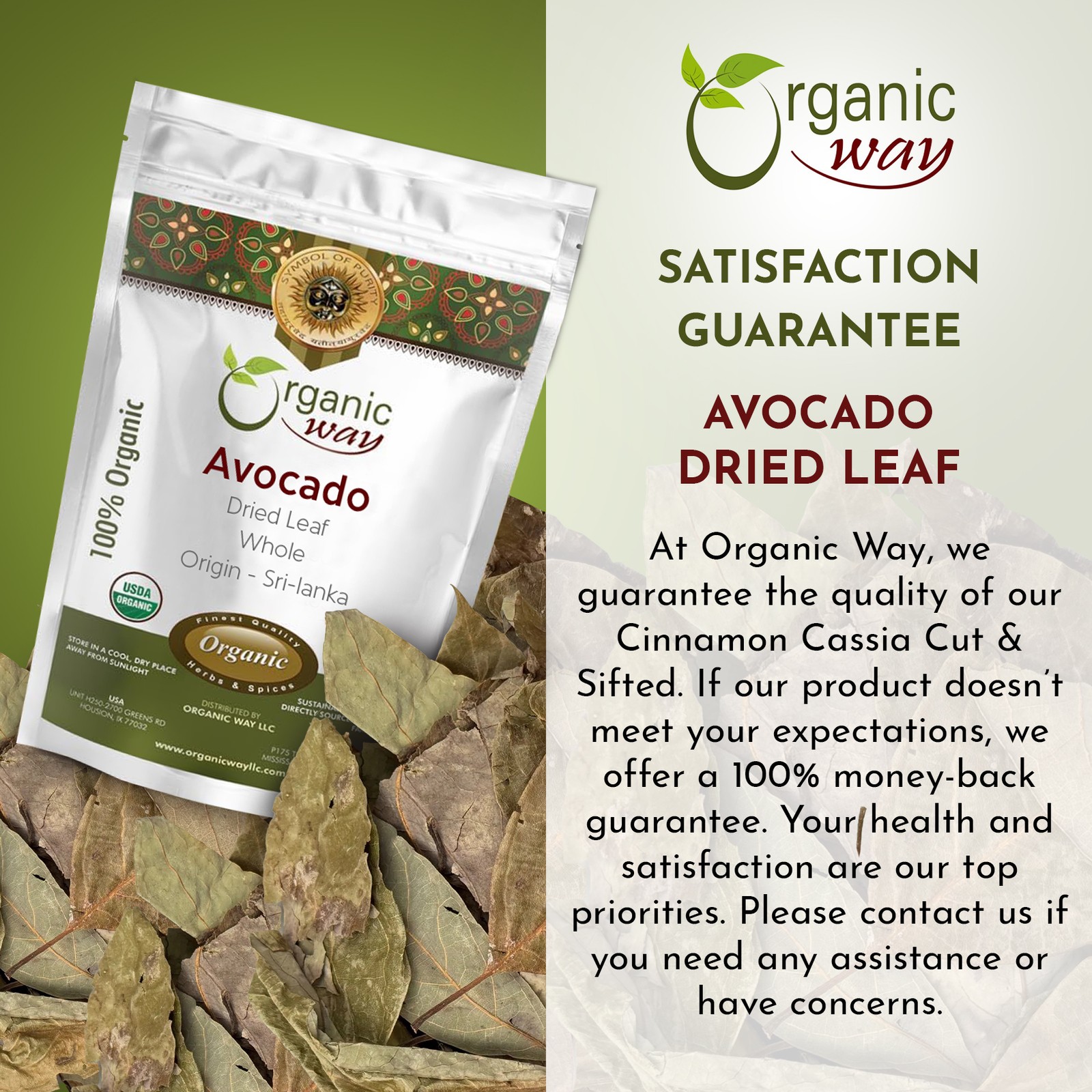 Organic Way Avocado Dried leaves Whole (8 Oz)