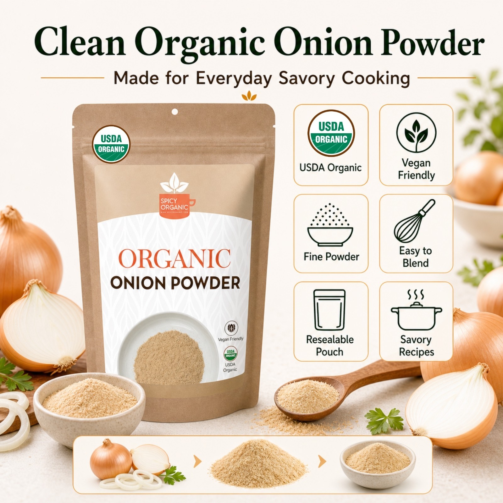Spicy Organic Onion Powder 2 lbs | USDA Organic