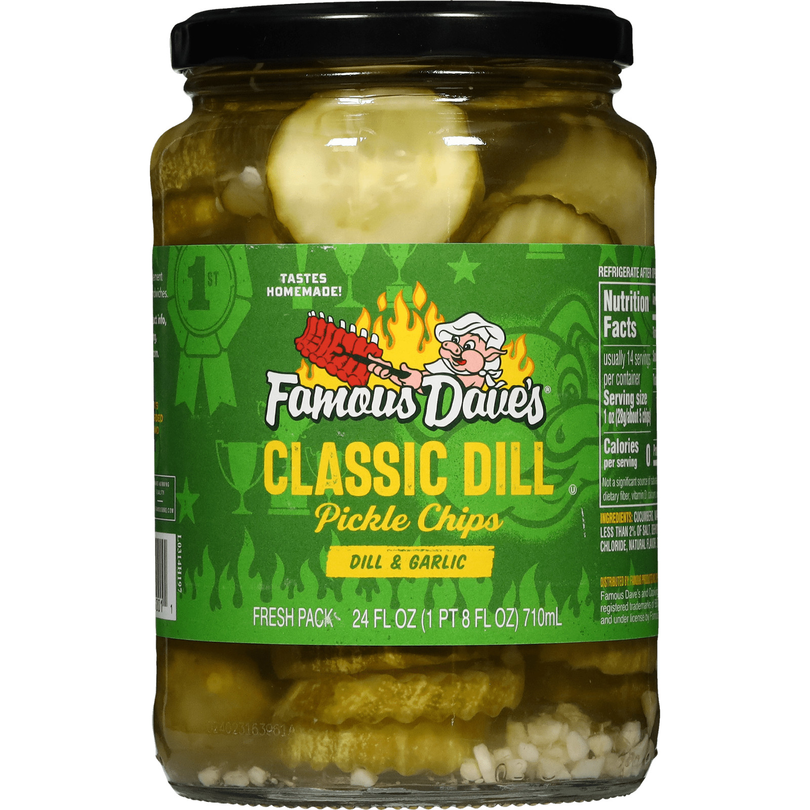 Pack of 6 – Famous Dave’s Classic Dill & Garlic Pickle Chips, 24 fl oz Glass Jar