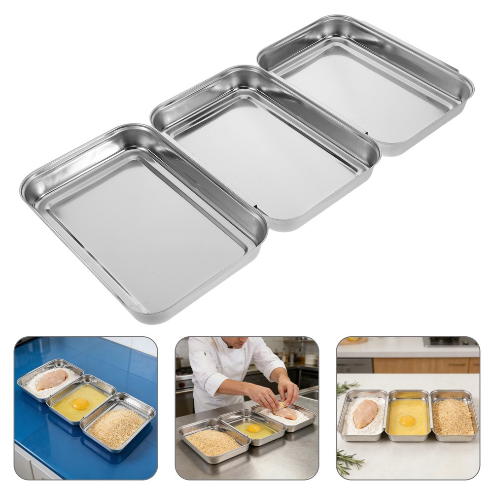 Breadcrumb Tray Set Food Prep Stainless Steel Breading Dredging Trays for