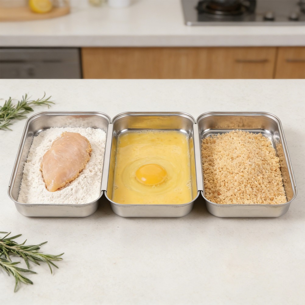 Breadcrumb Tray Set Food Prep Stainless Steel Breading Dredging Trays for