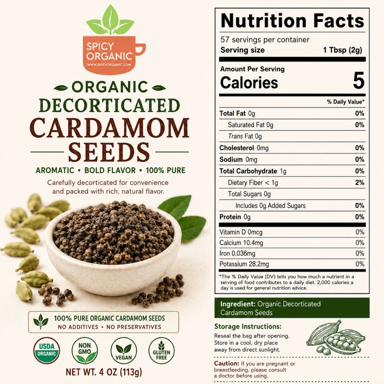 Spicy Organic Cardamom Seeds 5 lbs | USDA Organic