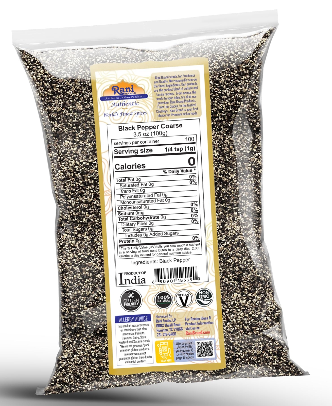 Rani Black Pepper Coarse Ground 28 Mesh (Table Grind), Premium Indian 3.5oz