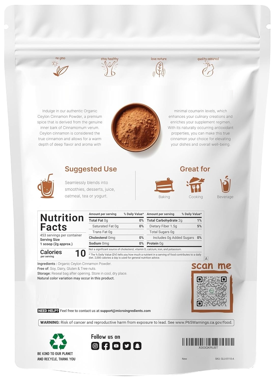 Canela En Polvo Orgánica de Ceilán Para Repostería Cocina Bebidas 2 lb