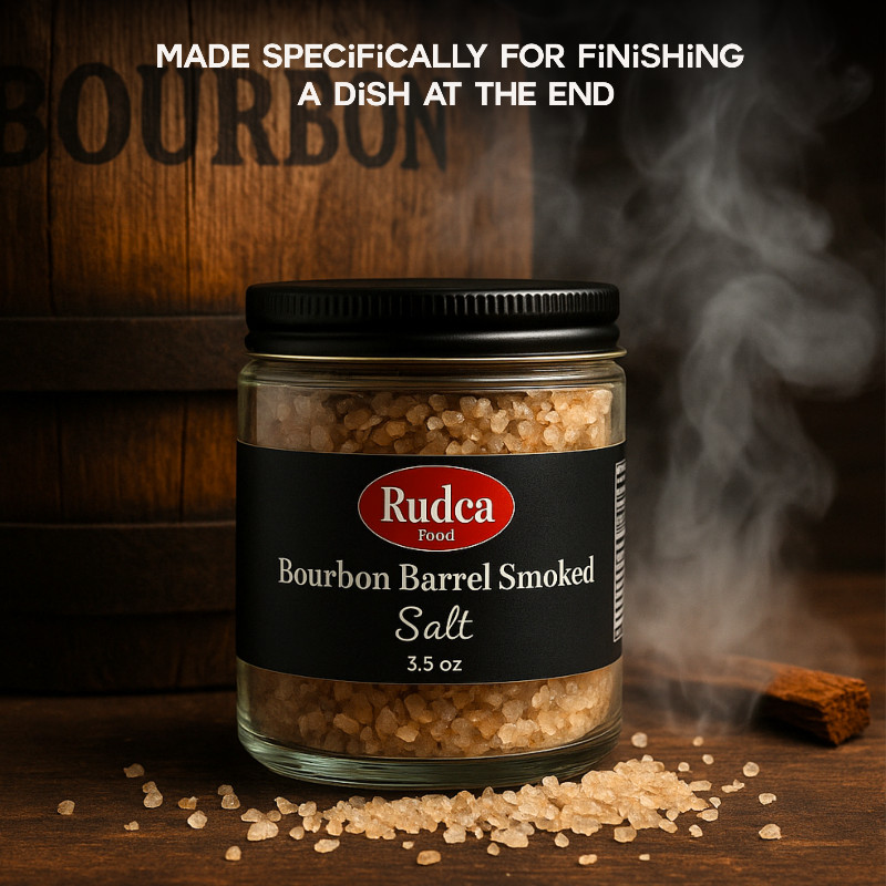 Bourbon Barrel Smoked Finishing Salt 3.5 oz by Rudca Food
