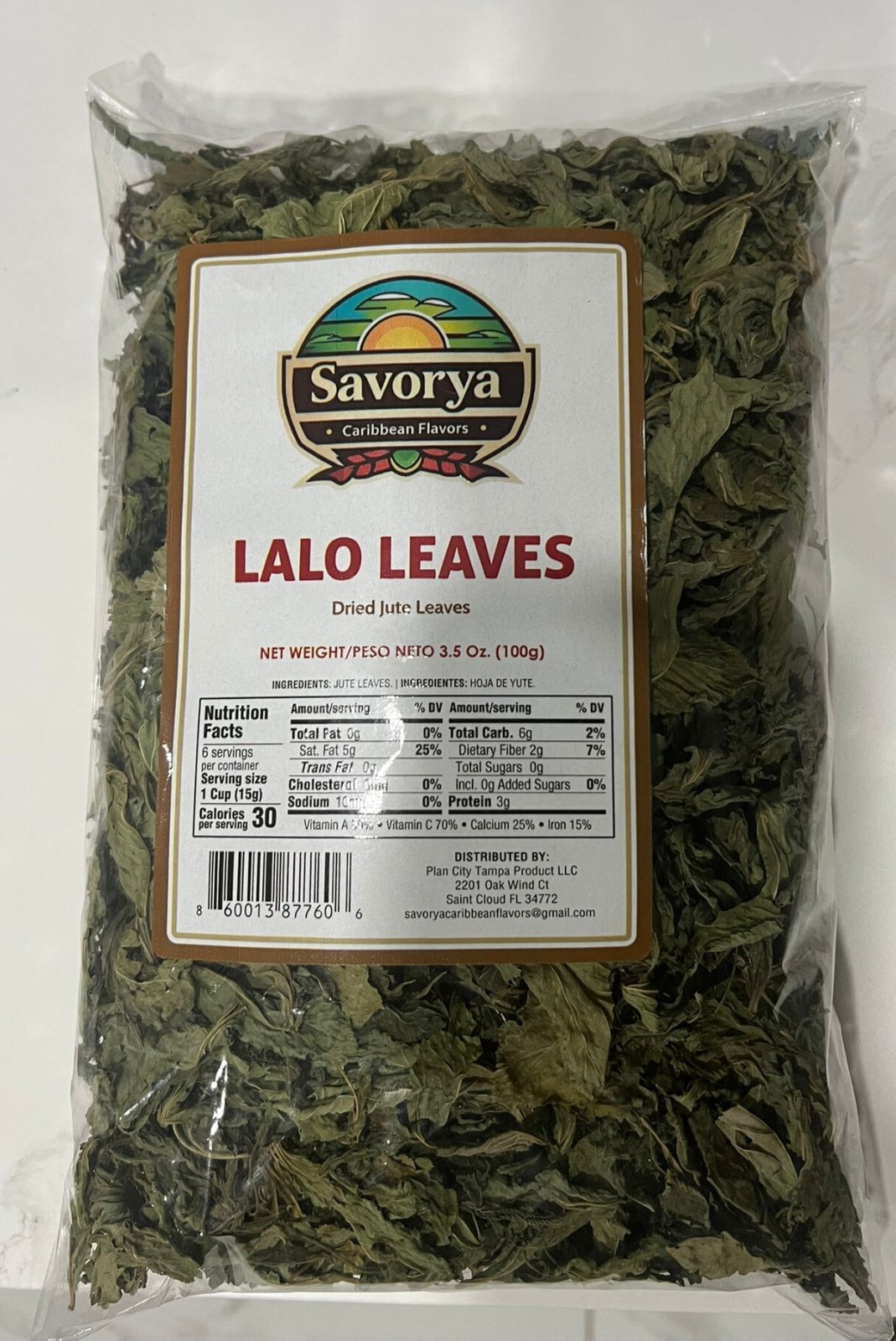 Savorya Caribbean Flavors Lalo Leaves, Molokhia, Ewedu, 3.5 oz, 100 grams