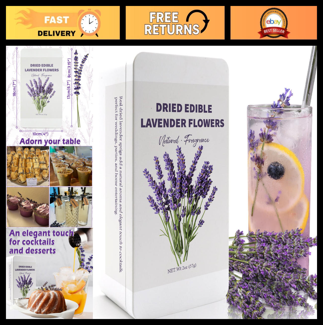 130+ Edible Lavender Sprigs – Dried Culinary Herb for Baking, Tea, Desserts & Cr