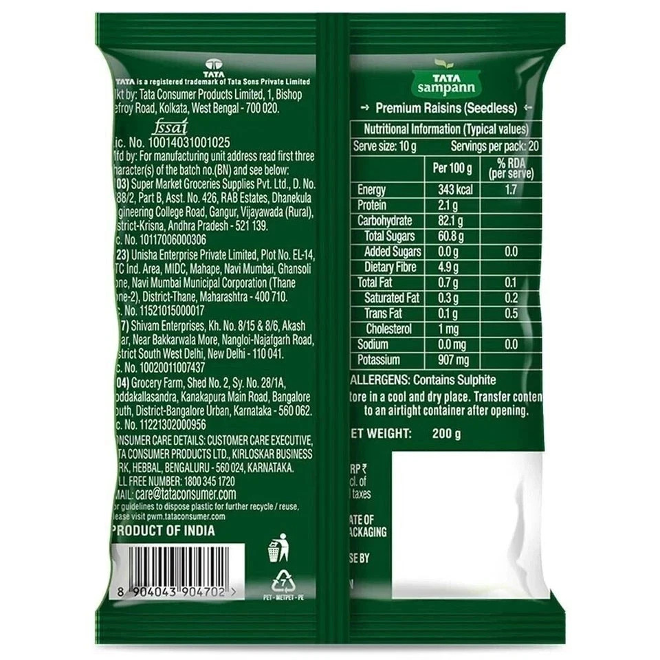 Tata Sampann Raisins Seedless, 200g FREE SHIPPING WORLD WIDE