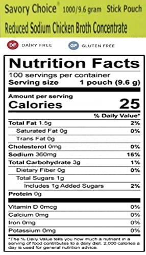 SAVORY CHOICE Reduced Sodium Chicken Broth Concentrate, 16 Packets (9.6g) – G…