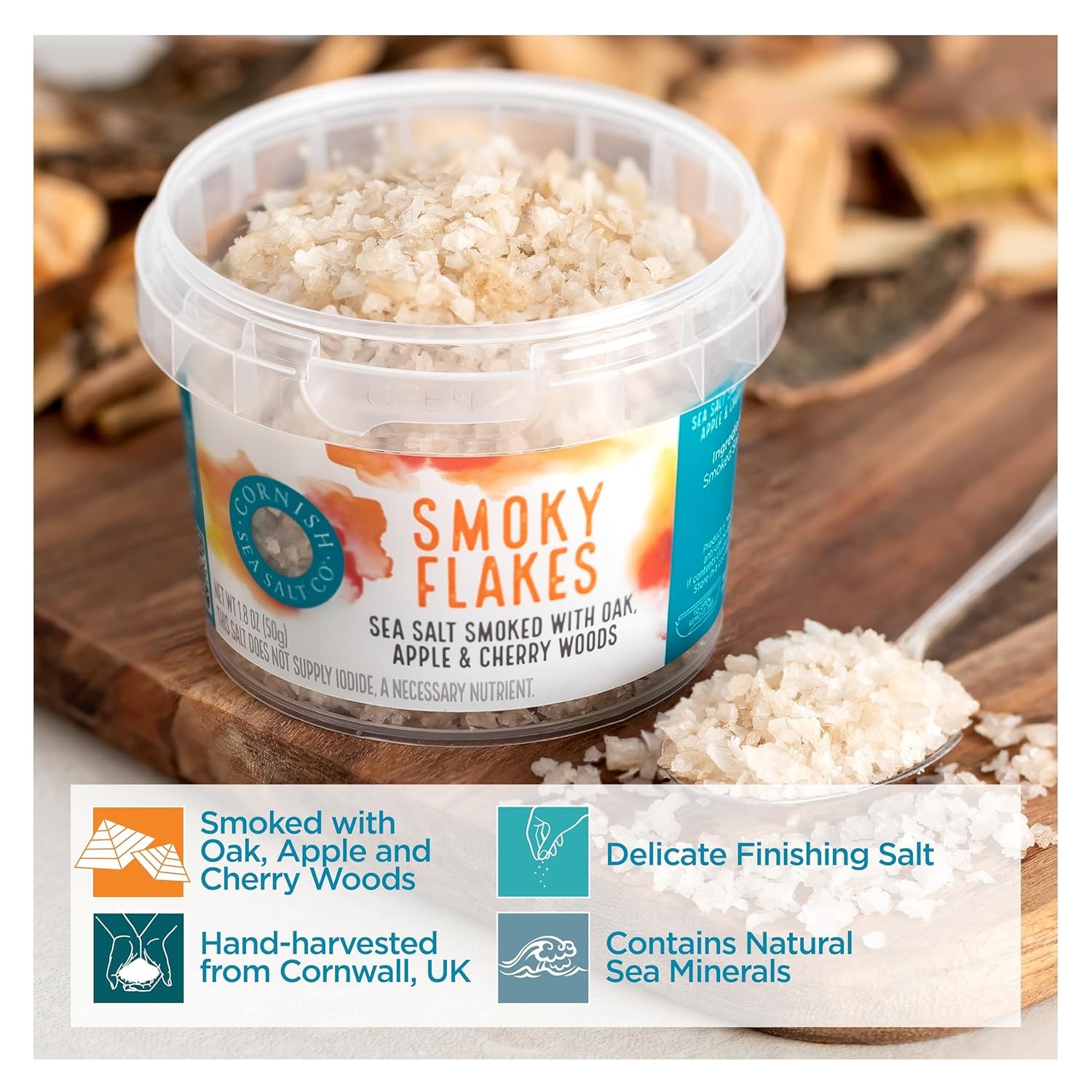 Smoky Sea Salt Flakes Celtic Smoked Sea Salt 1.8 Ounce Flakes