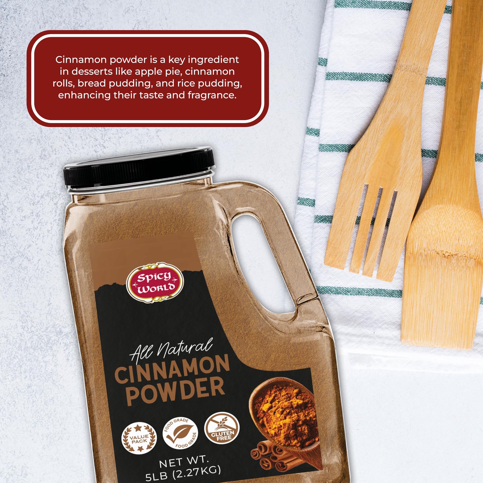 Spicy World Cinnamon Powder 5 LB Jar – Lab Tested for Lead – Ground Cassia