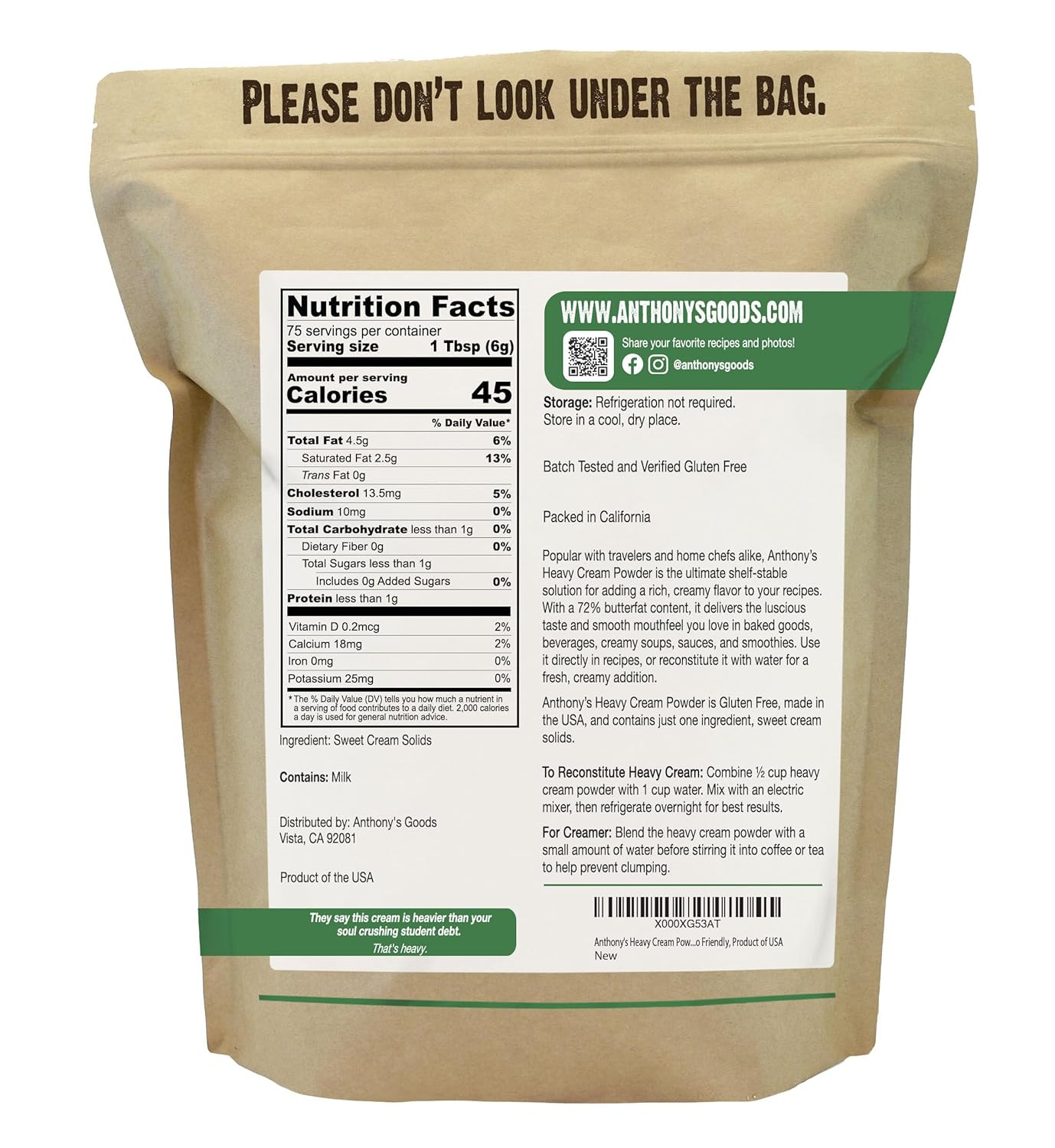 Anthony’S Heavy Cream Powder, 1 Lb, Gluten Free, Non-Gmo, Keto Friendly, Product
