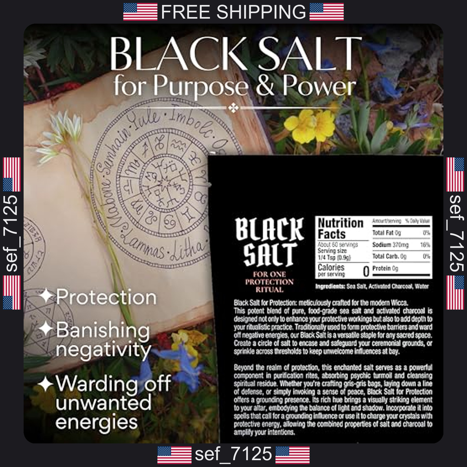 Black Salt for Protection Rituals & Wiccan Spells, Handcrafted Negative Energy