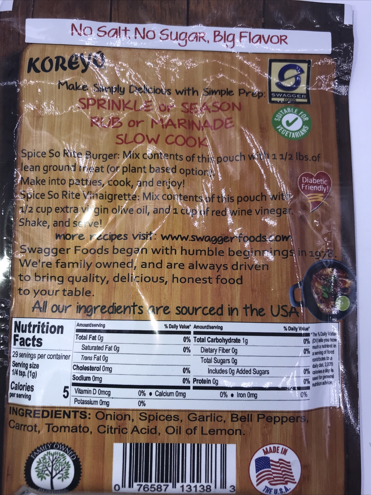 Koreyo Spice So Rite Dry Rub Marinade Seasoning Vegan Palio Salt +Sugar Free USA