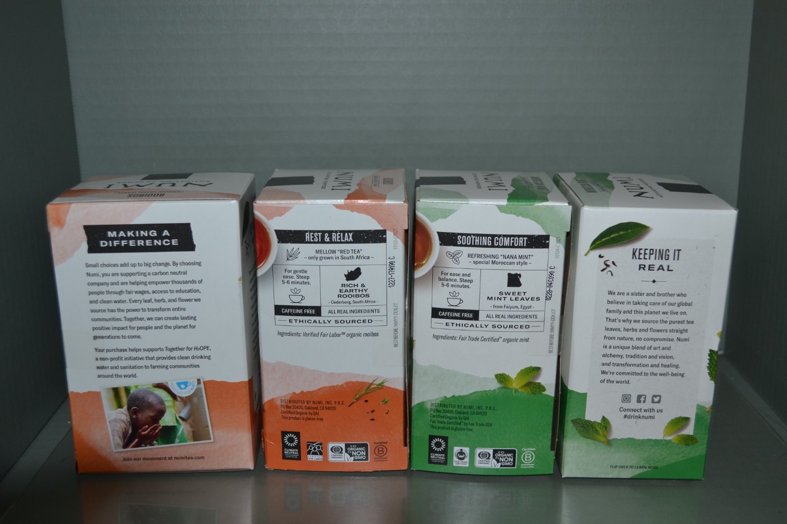 (4) Numi Organic Herbal Tea, 2 Flavors, 18 Tea Bags Each, Best Before 12/2027
