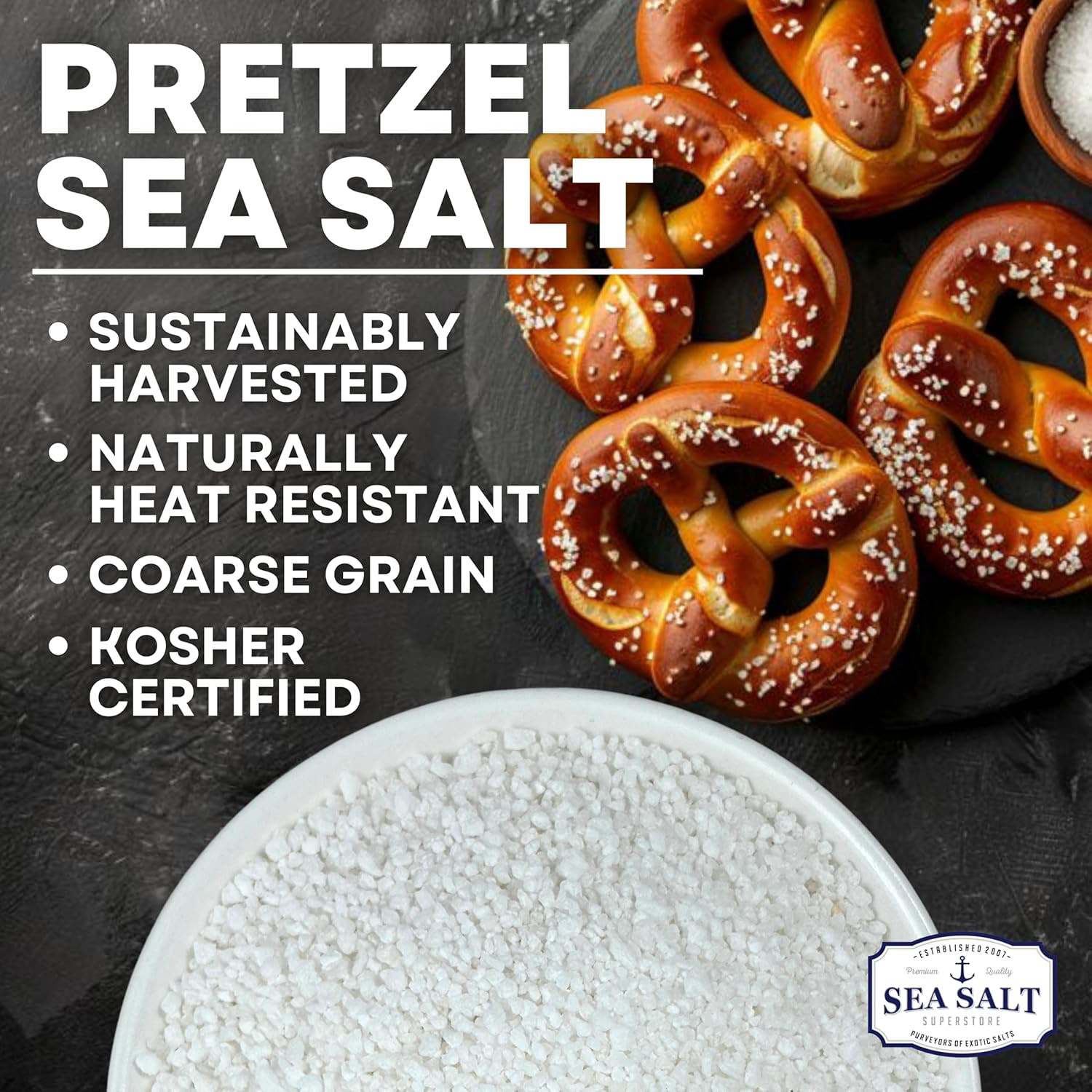 Pretzel Sea Salt, Coarse Sea Salt for Soft Pretzels, Heat Resistant Bagel and 5