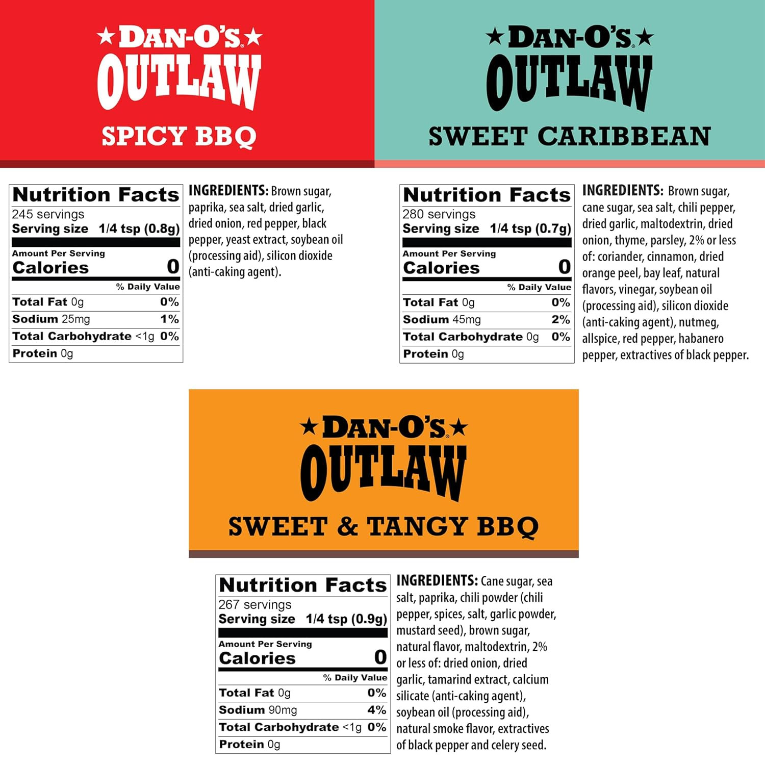 Outlaw Seasoning 3 Bottle Combo – Sweet & Tangy BBQ, Spicy BBQ, and Sweet Caribb