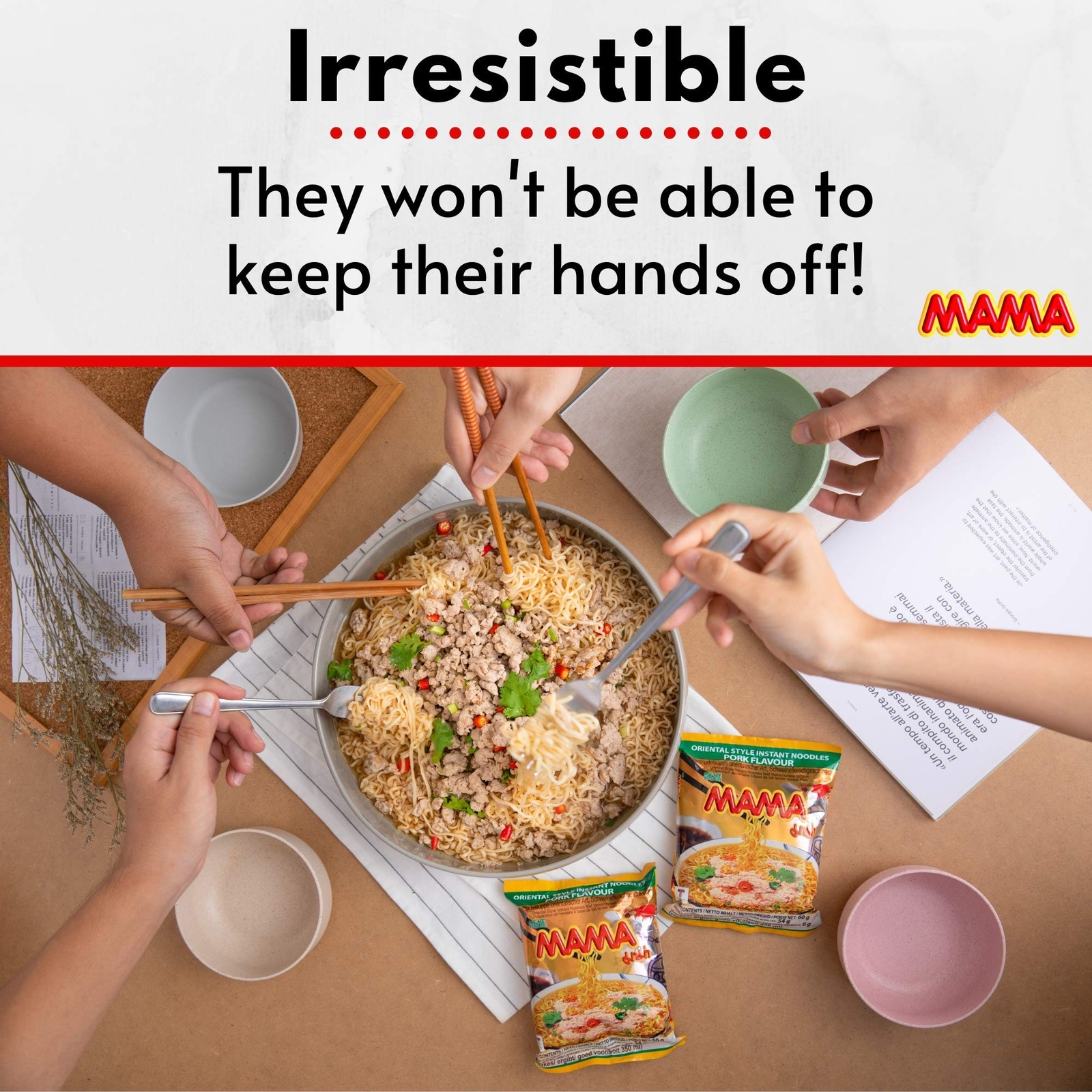 MAMA Instant Noodles Artificial Pork Flavor,30 Pkgs.x 2.12 Oz.(60g)