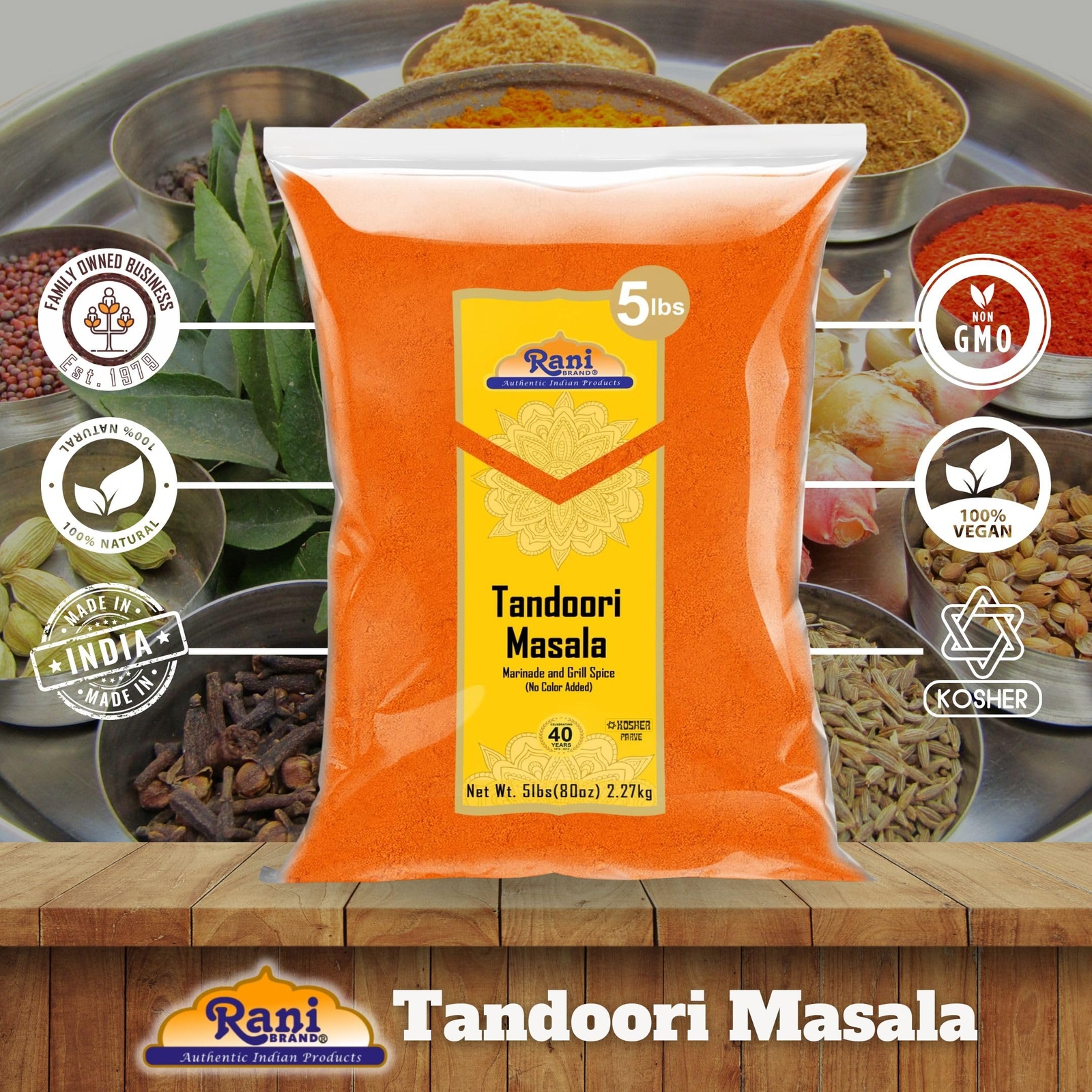 Rani Tandoori Masala (Natural No Colors Added) Indian 11-Spice Blend 80oz (5lbs)