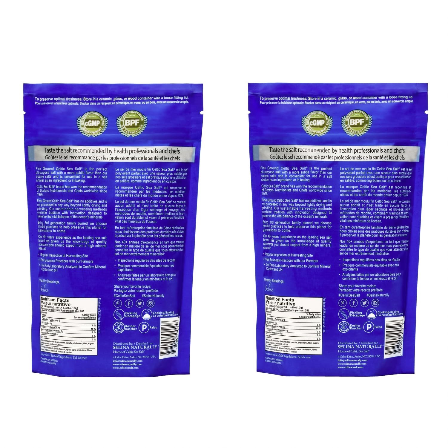Fine Ground Mineral Sea Salt 2 Pack 1 lb Resealable Bags