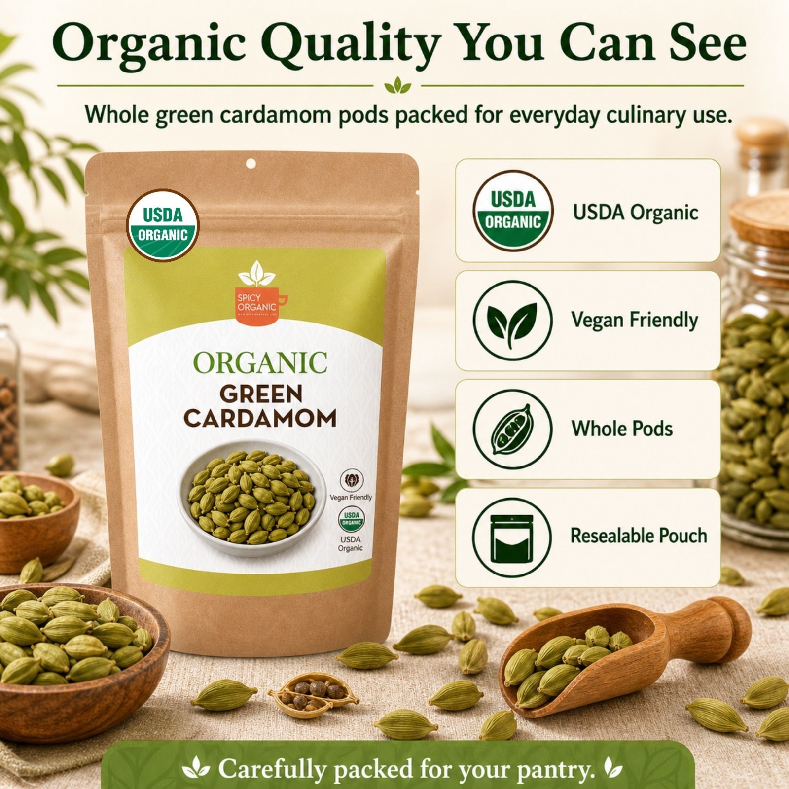 Spicy Organic Cardamom Pods 3 lbs | USDA Organic