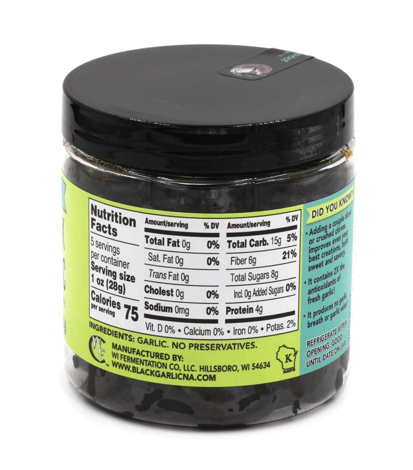 Peeled Black Garlic Kosher 5oz Superfood Sweet Fermented Cloves
