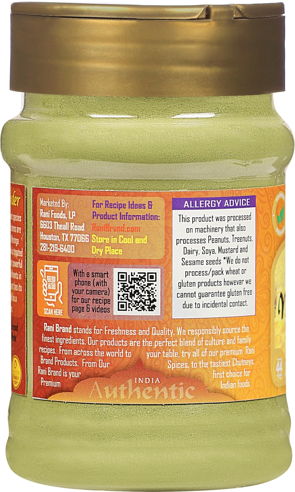 Rani Moringa Powder (Drumstick Powder) 2.46oz (70g) PET Jar