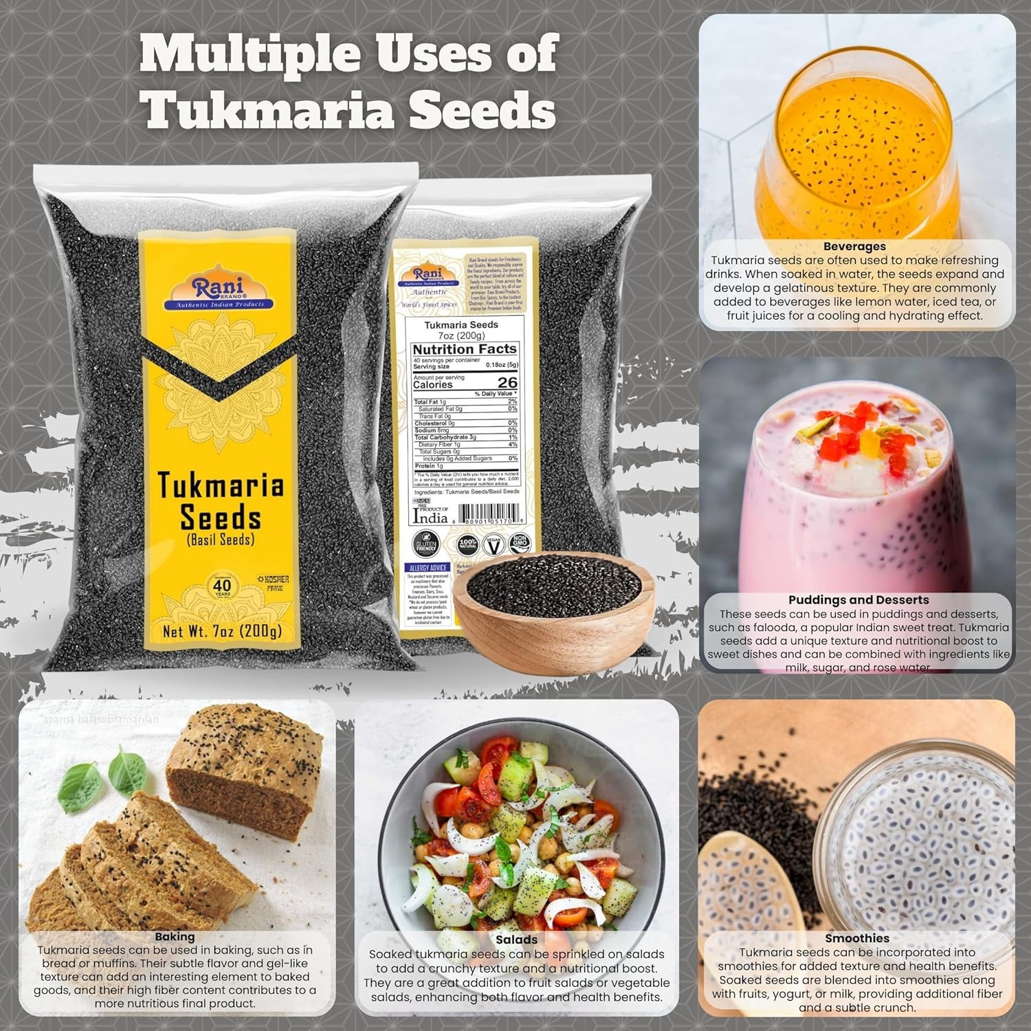 Semillas De Albahaca Santa 7 Oz (200 G) Utilizadas Para El Postre Falooda Sabja
