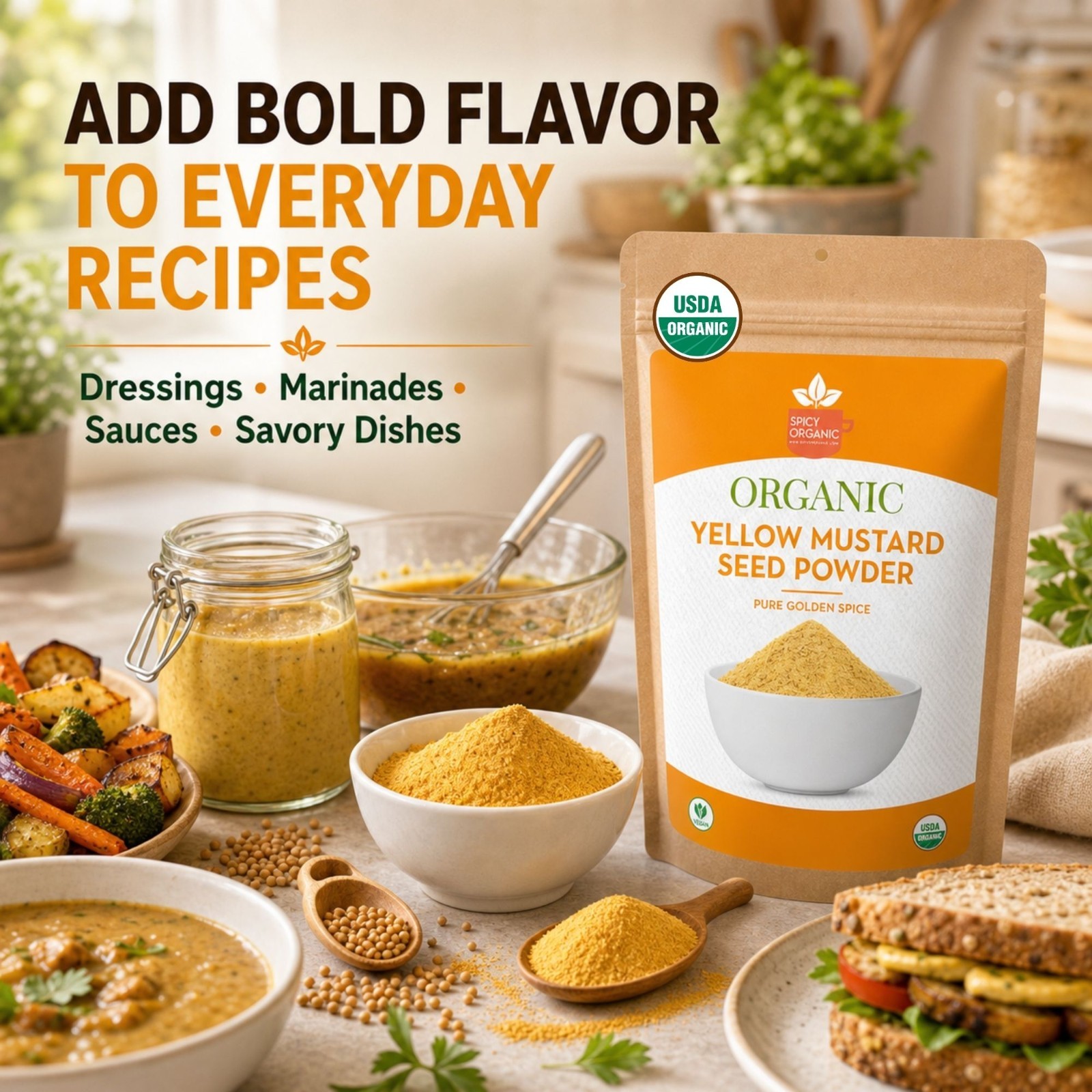 Spicy Organic Yellow Mustard Seeds 16 oz | USDA Organic