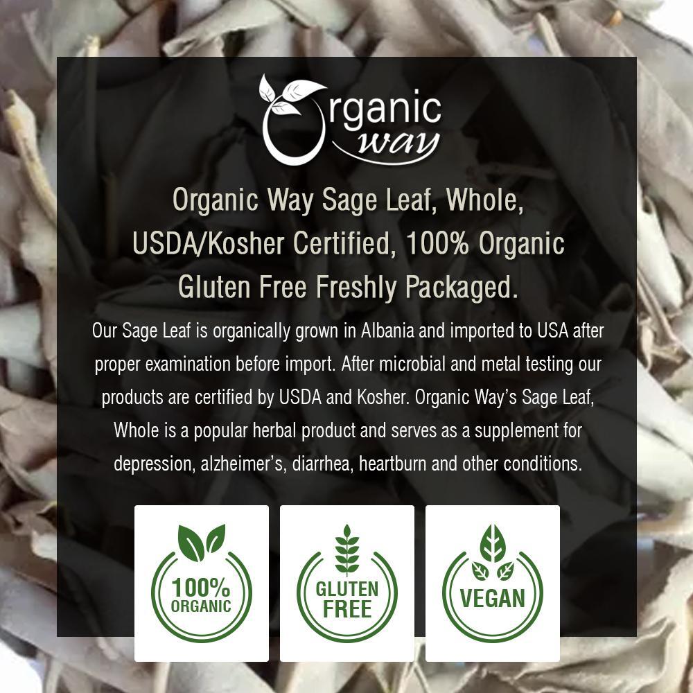 Organic Way Dried Sage Leaf Whole – Organic, Kosher & USDA Certified