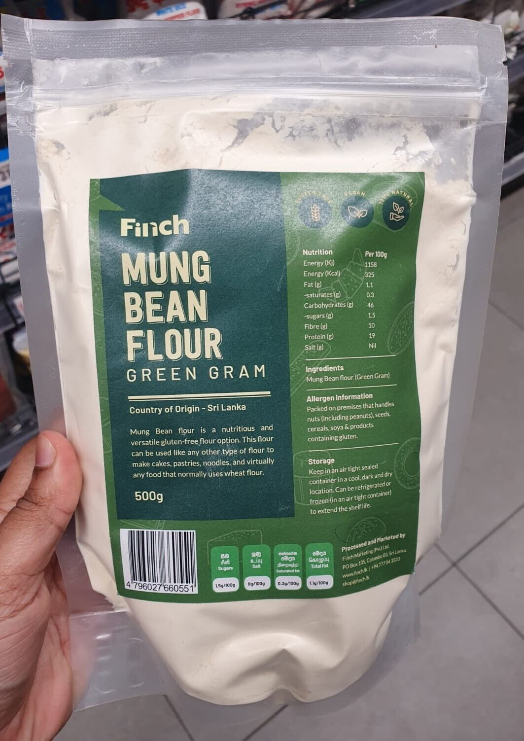 100% Fresh Organic Green Gram Flour (Mung Bean) 500g Sri Lankan Quality New