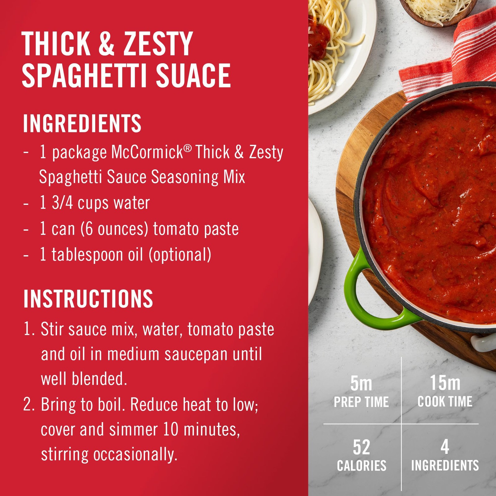 Spaghetti Sauce Seasoning Mix Thick & Zesty No Artificial Flavors Quick and Easy