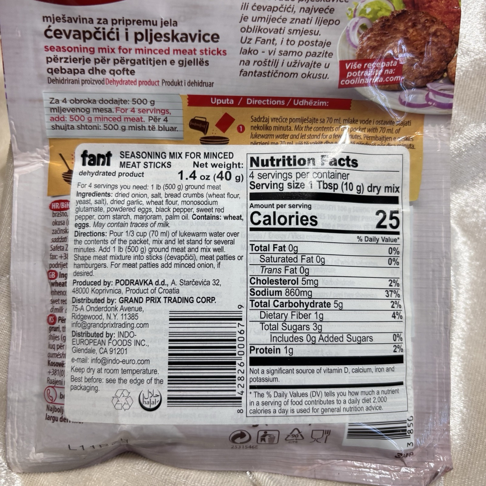 Fant Seasoning Mix For Minced Meat Sticks Croquettes Croquettas Podravka