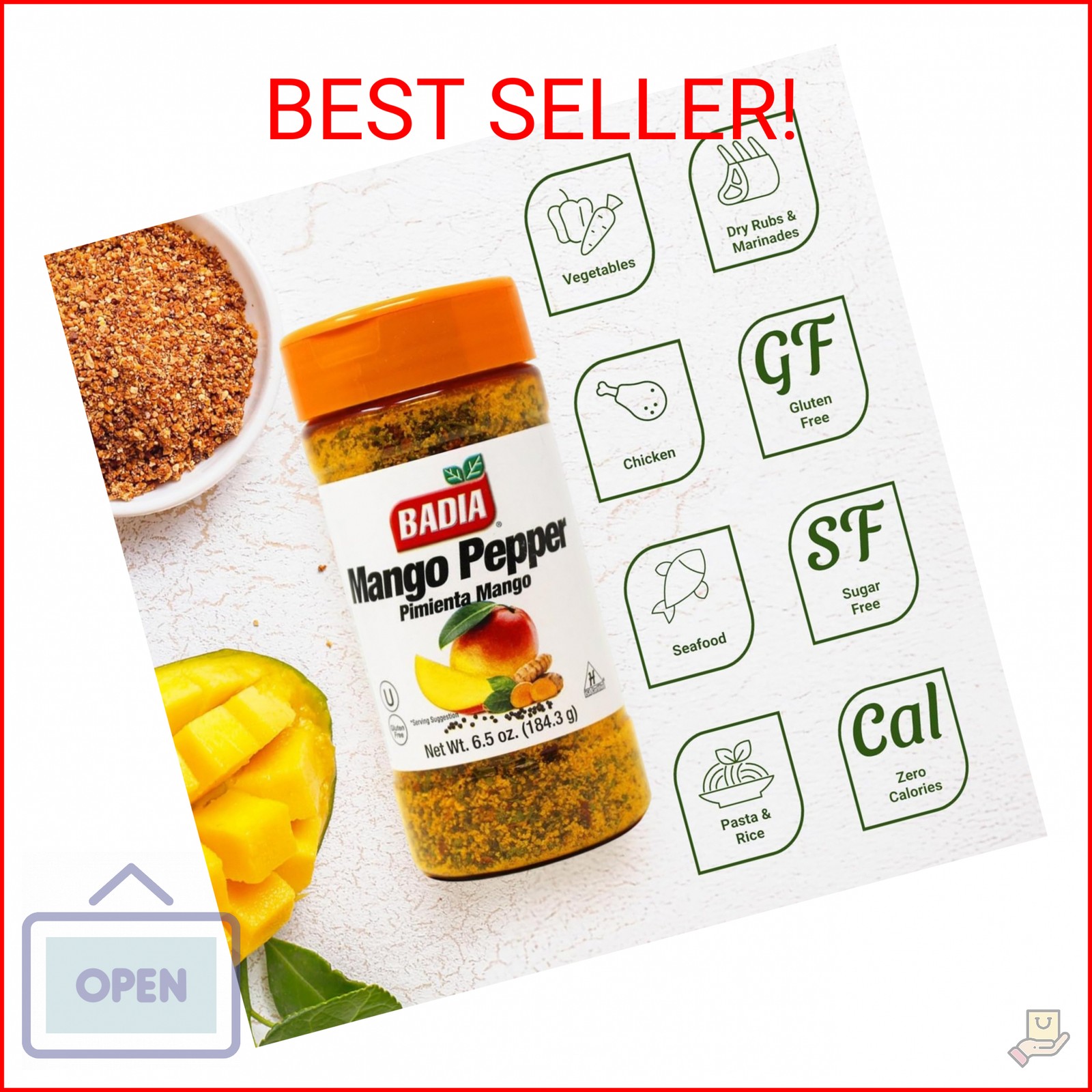 Badia Mango Pepper Seasoning, 6.5 oz – Sweet & Zesty Citrus Pepper Blend for Chi