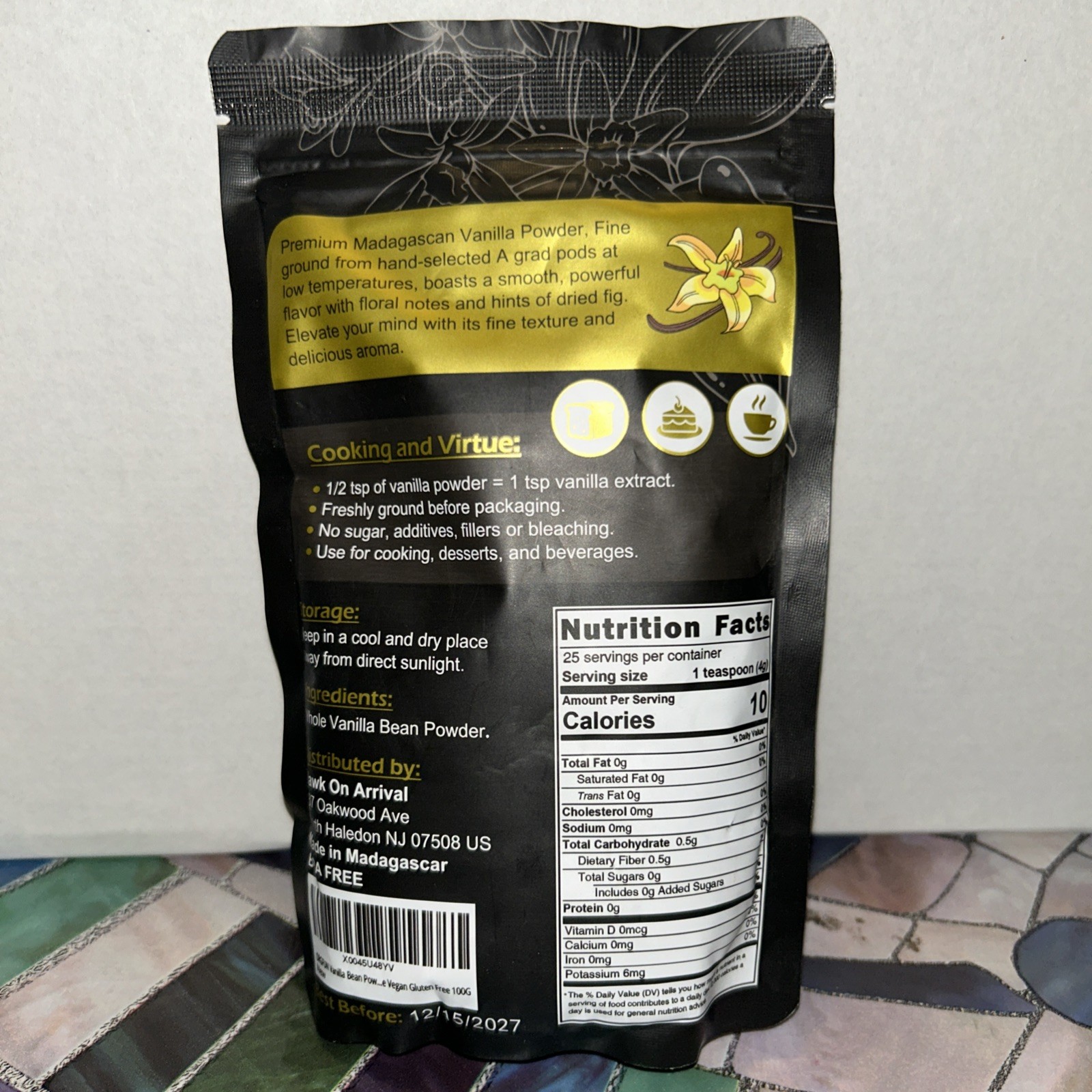 Madagascar 100% Organic Vanilla Powder for Baking, Coffee 3.53oz