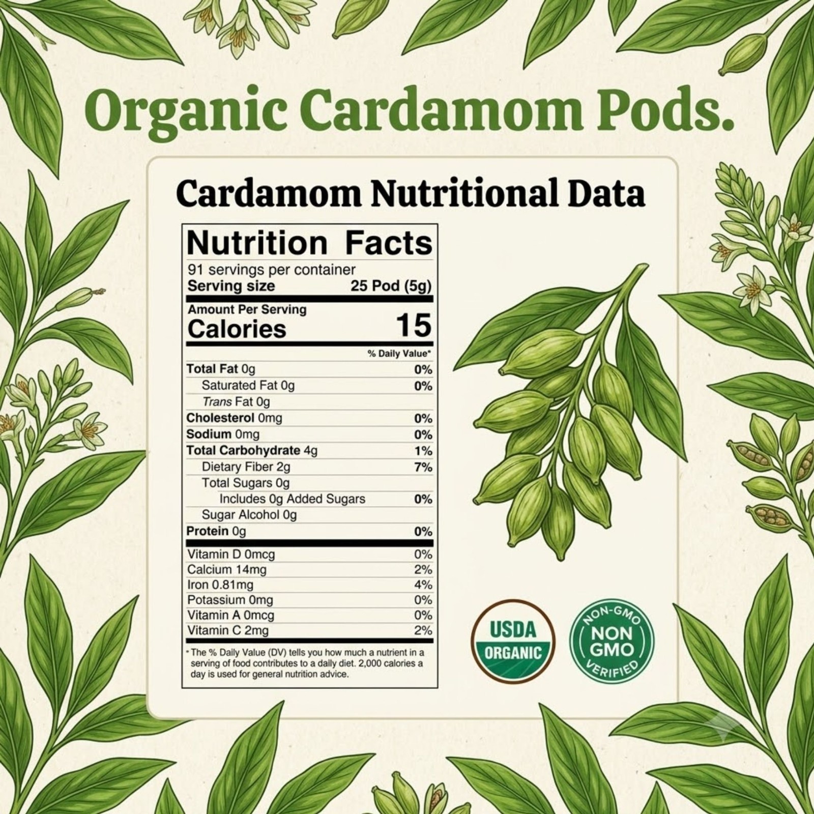 Spicy Organic Cardamom Pods 3 lbs | USDA Organic