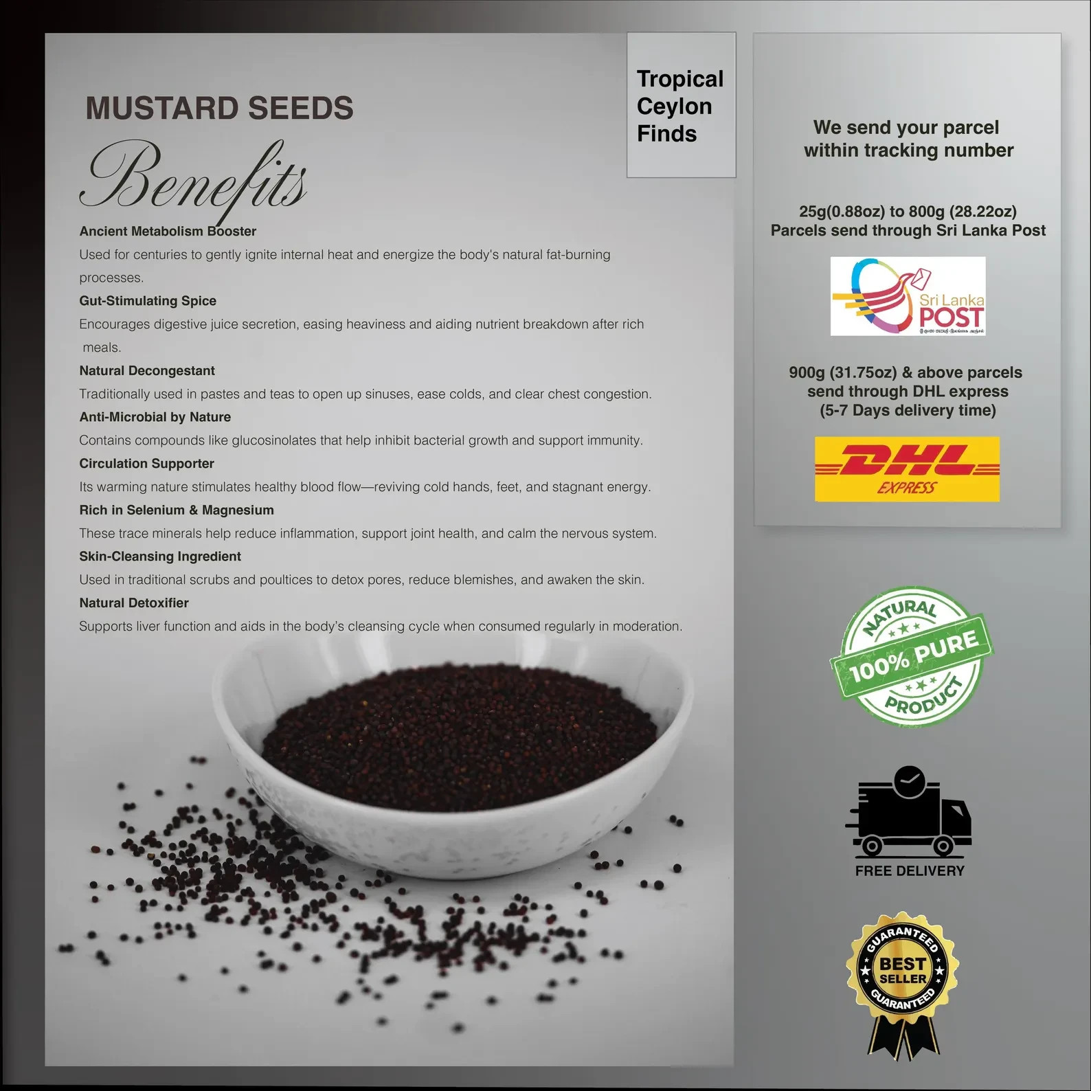 Mustard Seed (Brown) Premium Quality – 1KG (Sarso) 100% Organic