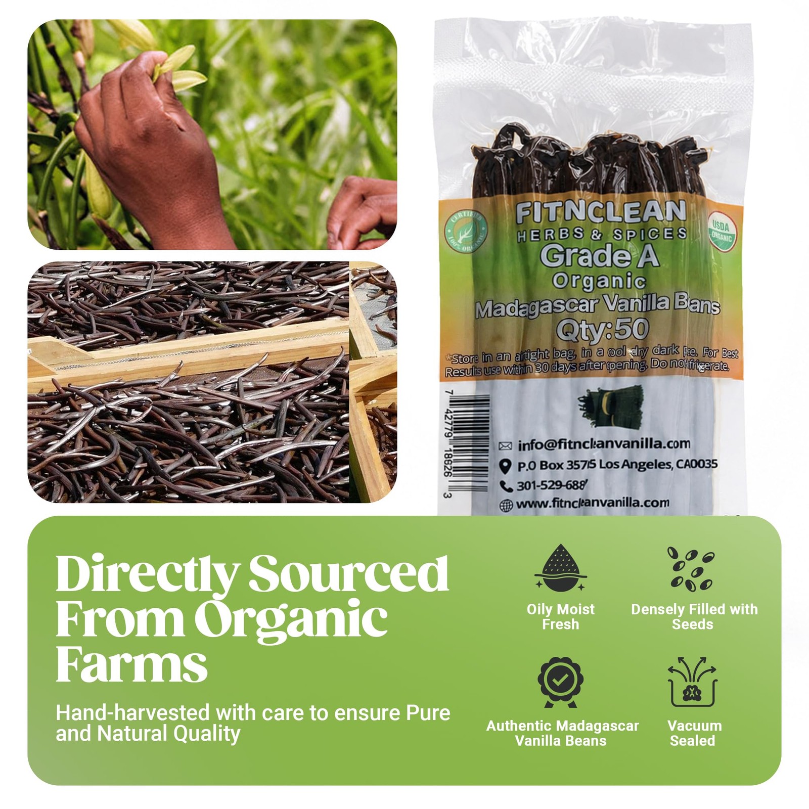50 Organic Grade A Madagascar Vanilla Beans. Certified 50 Count (Pack of 1)