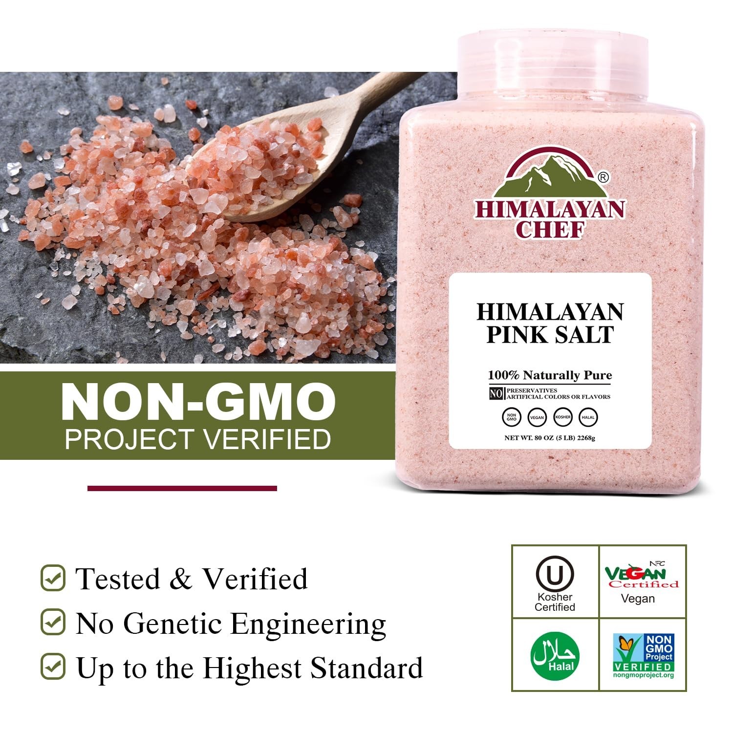 Kosher Certified Himalayan Pink Salt – 5 lbs Fine Grain for Cooking & Bath