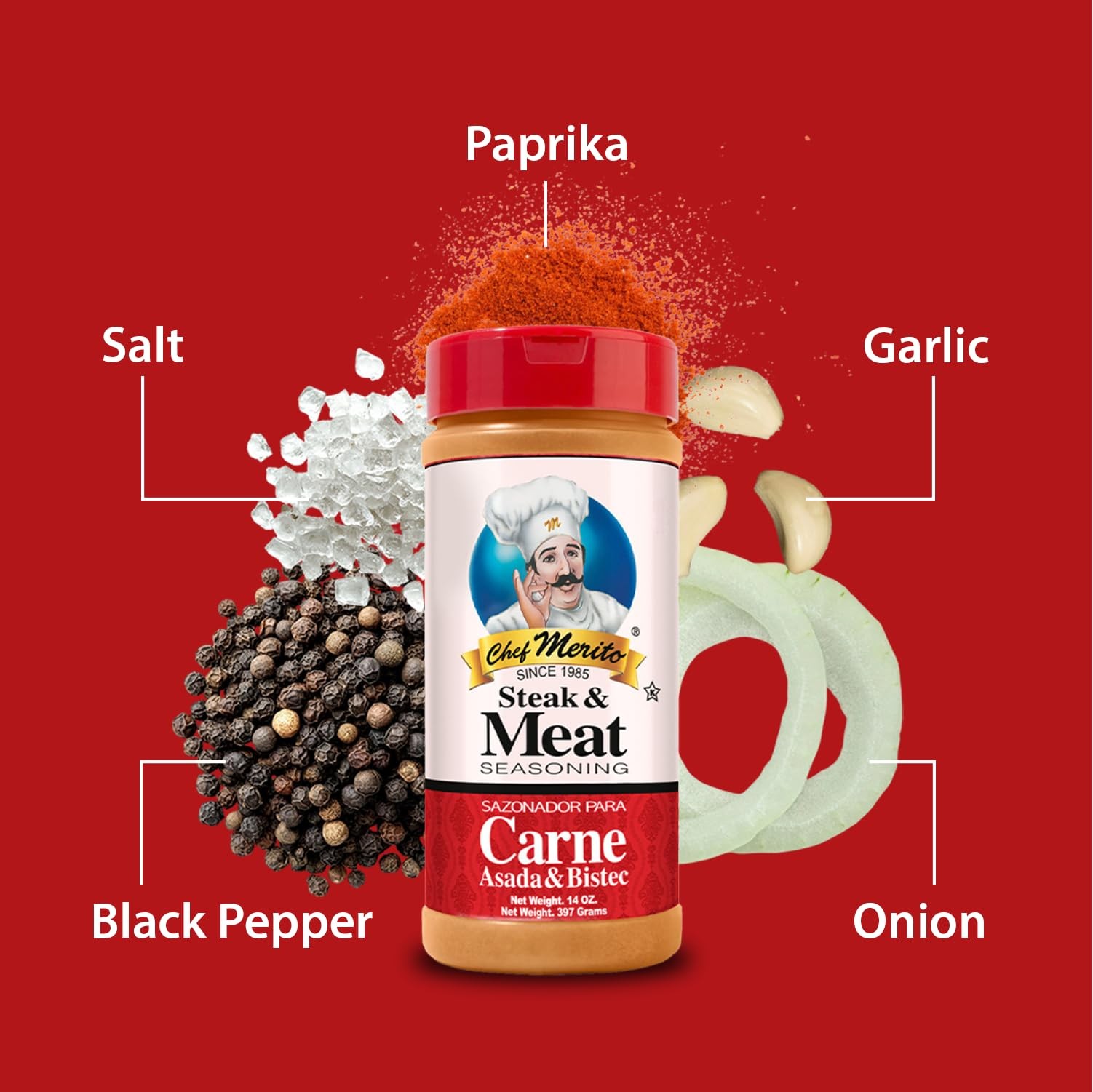 Chef Merito Carne Asada Meat Seasoning, 14 Ounce 14 (Pack of 1)